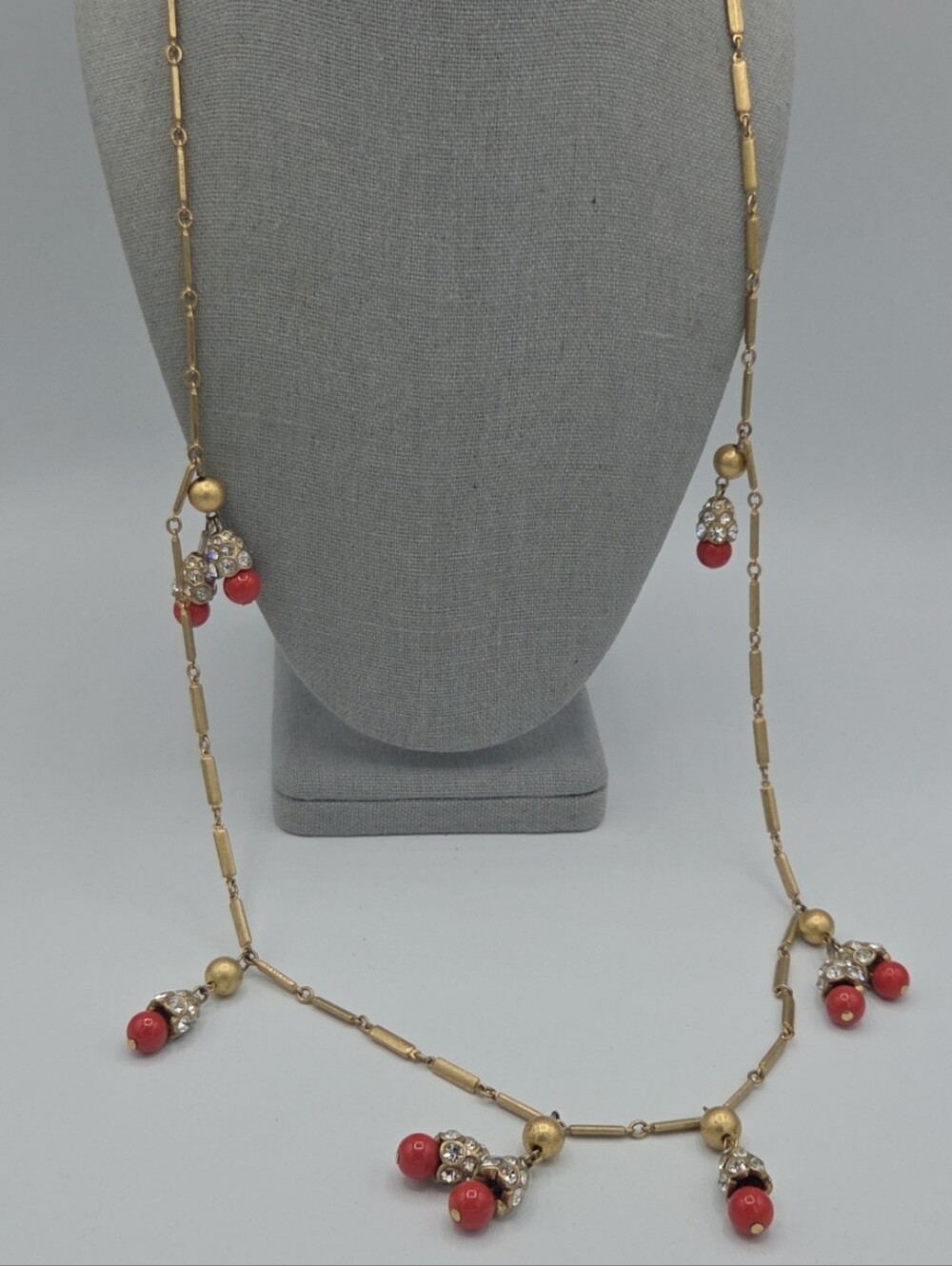 5 for $25! J. Crew Gold Tone Necklace with Red Bead Drops